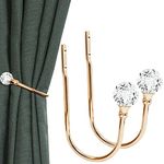 KOLAKO Curtain Holdbacks, Curtain Tieback Hooks with Crystal Ball for Drapes, Gold Metal Decorative Drapery Curtain Holdback Holder Wall Window Treatment Holdback for Home Office