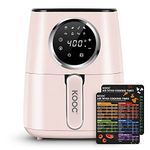 [NEW] KOOC Large Air Fryer, 4.5 Quart Electric Hot Oven Cooker, Free Cheat Sheet for Quick Reference Guide, LED Touch Digital Screen, 8 in 1, Customized Temp/Time, Nonstick Basket, Pink