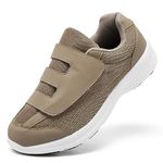 alcubieree Diabetic Shoes for Men Extra Wide Width Slip with Adjustable Closure for Swollen Feet Edema Lightweight Breathable Walking Sneakers,Khaki,8 Wide