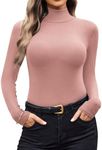 Ekouaer Women Turtleneck Shirt Long Sleeve Layer Tops Basic Ribbed Tees Soft Stretch Thermal Undershirts Lightweight Blouse Dirty Pink M