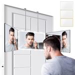 3 Way Mirror with 3 Colors Light, Rechargeable Self Cut Mirror Trifold Mirrors, Adjustable Barber Mirror Telescoping Hooks for Self Hair Cutting, 360 Mirror for Men Shaving Women Dyeing Hair Braiding