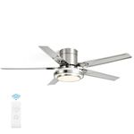 Moddeny Modern Low Profile Ceiling Fan with Light Stainless Steel 5-Blade Bedroom Ceiling Fan LED Ceiling Fans with Lights and Remote 6 Speed 3 Color Smart Ceiling Fan Light