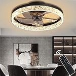 GESUM 19.7 Inch Flush Mount Ceiling Fan Light, Modern Enclosed Bladeless Ceiling Fan with Remote Control,Dimmable 3 Color 6 Speeds Enclosed Ceiling Fan Lights for Bedroom, living room, kitchen (black)