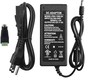 CENTROPOWER DC 12V 5A Power Supply Adapter，AC 100-240V to DC 12V Transformer，for CCTV Security Surveillance Cameras，Router, LED Strip Light，with DC Connector Terminal，UL-Listed