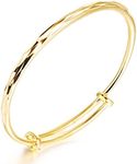 L & J 18k Yellow Gold Classical Diamond Cut Adjustable Bangle Bracelet for Women, 7.5 inch, 18K Gold Plated Copper