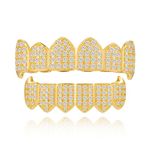 Txdvbls Grillz 14K Plated Gold Grills for Your Teeth Diamond Grillz Teeth Men Silver Vampire Teeth Caps Iced Out Mouth Grillz Halloween Costumes