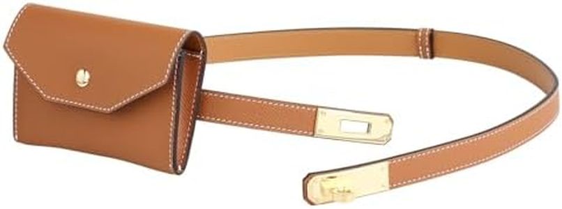 Lafillmiss Box calfskin Leather double needle saddle Belt with a headphone case All steel hardware belts Adjustable Alloy Turn Lock Ideal for Dresses, Jeans and Coats (SAFFRON-gold+bag)