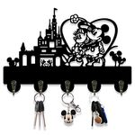 BOVIZIPY Mick Shape Mouse Key Holder - Dog Leash Holder with 5 Key Hooks Decorative for Wall, Wood Housewarming Gifts for Kids& Lovers