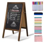 DOCMON Chalkboard Sign, 18" x 33" Rustic Magnetic A-Frame Chalkboard Sign, Free Standing Chalkboard Easel, Sturdy Sandwich Board Menu Display for Restaurant, Business or Wedding - Brown