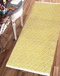 THE HOME TALK Weaved Cotton Carpets | Contemporary Decorators | Area Rugs for Bedroom, Center Table, Living Room, Drawing Room, Hall | Machine Washable | 70 X 140 CM | Yellow