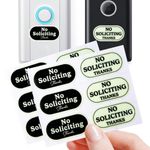 Small No Soliciting Sign for House - 1.2x0.6 Inches, Weatherproof Glow-in-the-Dark Stickers, 12-Pack, Fits Most Doorbells, Ideal for Front Door