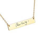 HooAMI Custom Handwriting Necklace-Actual Handwriting Bar-Personalized Memorial Signature Reversible Jewelry,Gold