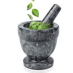 Flexzion Mortar and Pestle Set, Black - Solid 4 inch Heavy Granite Molcajete Stone Grinder Crusher Bowl For Guacamole, Herbs, Spices, Garlic, Medicine Pills, Grain, Kitchen, Cooking