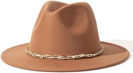 Lisianthus Classic Womens Fedora Hat Wide Brim Panama Dress Hat with Shiny Belt Khaki