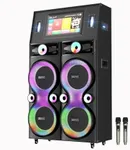 Dolphin KaraokeBox 4120: Quad 12" Giant Karaoke Machine – 18.5" Touchscreen Lyrics Display, WiFi, Bluetooth Speakers, 2 UHF Wireless Mics, Powerful Sound System with Deep Bass