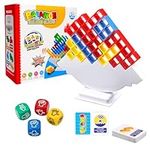 64pcs Tower Stacking Game, Fine Motor Balance Board Game with 4 Dice Team Building Blocks Toy for Tetra Tetris Tower Game for Kids & Adult Travel Friends Family Party Supplies