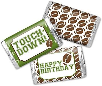 Football Touchdown Birthday Mini Chocolate Candy Bar Sticker Wrappers for Kids, 45 1.4" x 2.6" Wrap Around Labels by AmandaCreation, Great for Party Favors