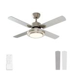 warmiplanet Ceiling Fan with Lights Remote Control, 44 Inch, Brushed Nickel Motor (4-Blades)