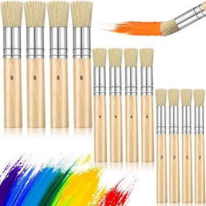 12 Pieces Wooden Stencil Brushes Natural Stencil Brushes Bristle Painting Brushes Wooden Handle Painting Stencil Brushes for Acrylic Oil Watercolor Painting Stencil Project DIY Crafts, 3 Sizes