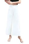 Putaowor Womens High Elastic Waist Cropped Dress Pants Palazzo Trousers White Split 16