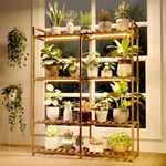 Bamworld Plant Stand with Grow Lights for Indoor Plants Wood Plant Shelf 4 Tier Large Flower Stand for Mutiple Plant Holder Rack for Patio Living Room Balcony