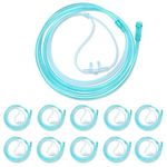 10 Pack High-Flow Soft Nasal Oxygen Cannula, 6.6 Feet, Green Tubing