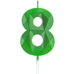 2.76in 3D Diamond Shape Tall Green 8 Candles, Glitter Green Color Happy Birthday Cake Toppers Decorating and Celebrating for Adults/Kids Party/Family Baking(2.76inch 3D Number 8 Green)