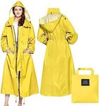 LAMA Womens Long Raincoats Rain Jacket Waterproof Packable Outdoor Hooded Windbreaker Lightweight Adjustable Waist for Outdoors(Yellow, XL)