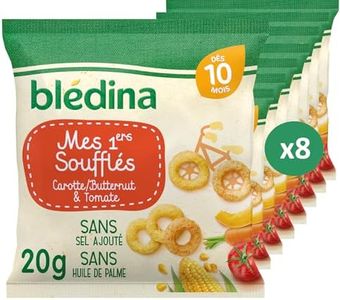 BLÉDINA - Mes 1ers Soufflés - Carotte Butternut et Tomate - Sans Gluten et sans Sel Ajouté - dès 10 Mois - 8 x 20 g