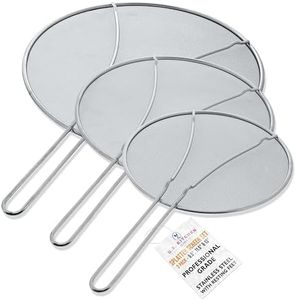 U.S. Kitchen Supply 13", 11.5", 9.5" Stainless Steel Fine Mesh Splatter Screen with Resting Feet Set - Use on Boiling Pots, Frying Pans - Grease Guard