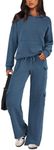 PRETTYGARDEN Women's 2 Piece Lounge Sets 2024 Fall Knitted Hoodie Pullover Tops Cargo Pants Matching Outfits Tracksuits (Dark Blue,XX-Large)