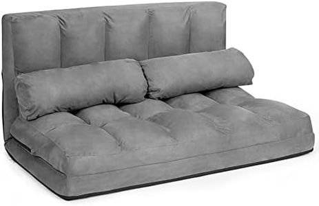 GOPLUS 2 Sitzer Bodensofa mit 2 Kissen, 3 in 1 Sofabett Liege Sofa mit 6 stufig Verstellbarer Rückenlehne, Klappsofa mit Schlaffunktion für Wohnzimmer Schlafzimmer (Grau)