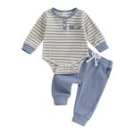 Vioyavo Infant Baby Boys 2Pcs Tracksuit Stripes Print Long Sleeve Romper Elastic Waist Long Pants Set Casual Clothes Set Spring Fall (Blue, 3-6 Months)