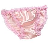 LSHARON Women's Sexy 100% Mulberry Silk Lingerie Underwear Lace Thong Briefs Panties (M(Tag XL), Pink)