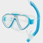 Wsobue Snorkel Mask Set for Kids, Anti-Fog Panoramic View Swim Diving Mask Dry Top Snorkeling Gear Scuba Diving Swimming Training Equipment for Kids Youth Boys Girls (Blue)