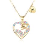 Ever Faith Unicorn Gifts for Girls 14K Gold Plated CZ Initial M Unicorn Necklace Rainbow Unicorn Heart Pendant Necklaces Birthday Gifts for Daughter