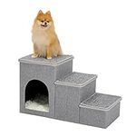 PETEPELA Dog Steps for Bed, 3 Steps for Dog Step for Sofa with Storage for Small Dogs for Bed, Foldable Pet Stairs for Couch and High Bed Hold up to 30KG, Wood Grey