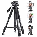 K&F Concept Lightweight Camera Tripod with Mobile Phone Holder, 146 cm Photo Tripod for Smartphone iPhone Samsung DSLR SLR Canon Nikon Sony Olympus