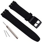 Replacement Waterproof Silicone Rubber Watch Strap Watch Band for Swatch (17mm 19mm 20mm) (17mm, Black)