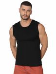 VSTAR Men's Vest Premium Combed Cotton, Solid Deep Round Neck,Contoured Armholes with Trendy Authentic Label Muscle Tee_VBS 596_VBS 1596 Black S