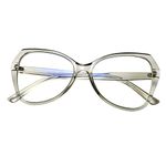 Peter Jones Grey Transparent Cateye Oversized Large Blue Light Blocking Computer/Gaming Glasses for Women/Girls (20390GT)