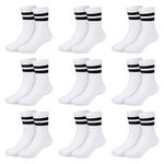 Auranso Kids Socks 9 Pairs Girls White Sports Mid-calf Crew Socks Boys Cotton School Athletic Cushioned Socks for Toddlers to Junior, 7-10 Years