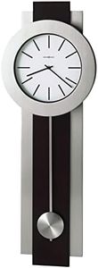 Howard Miller Bergen Wall Clock 625-279 – Modern, Merlot Cherry Finish, Brushed Nickel Pendulum, Bezel & Sidebars, Quartz Movement, Black Bar Hour Markers