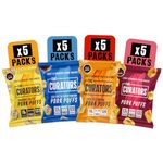 THE CURATORS High Protein Pork Puffs Variety Pack, 5 x Original Salted, 5 x Smoky Bacon, 5 x Cheese, 5 x Salt & Vinegar 25g (20 Packs) Crisp Low Carb Keto Gluten Free Savoury Snack