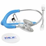 MDF Acoustica Lightweight Stethoscope for Doctors, Nurses, Students, Home Health Use, Adult, Dual Head, Bright Blue Tube, Silver Chestpiece-Headset, MDF747XP14