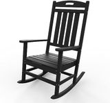 POLYDUN Outdoor Rocking Chair, Looks Like Wood, High Back Poly Lumber Patio Rocker Chair, 365Lbs Support, All-Weather Porch Rocking Chair for Lawn, Backyard, Indoor, Garden, Black