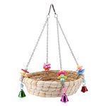 TKSE Bird Nest, 8.46inx1.96in Parrots Hammock Swing Toy Safe Parrot Straw Durable Bird Toy with The Bells Durable Swing Nest Hanging on Birdcage Hanging Swing Toy