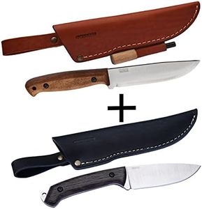 BPSKNIVES Set Adventurer and Savage - Set of two Carbon Steel Full Tang Knives with Leather Sheaths Scandi Grind Camping Bushcraft Knives