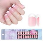 French False Nails Kit, 300Pcs French Fale Nails Short, Square Pink X-coat Tips Press On Nails, Pre-applied Tip Primer & Base Coat Cover, Full Cover Stick On Nails for Women French Manicure(Nude Pink)