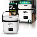 Rice Robot Personal Rice Cooker, PFAS-free, Nonstick. 1.2 Quart Capacity, with Stainless Steel Steamer Tray, Measuring Cups, Recipe Book with 60 Recipes, and Serving Spoon, As Seen On TV